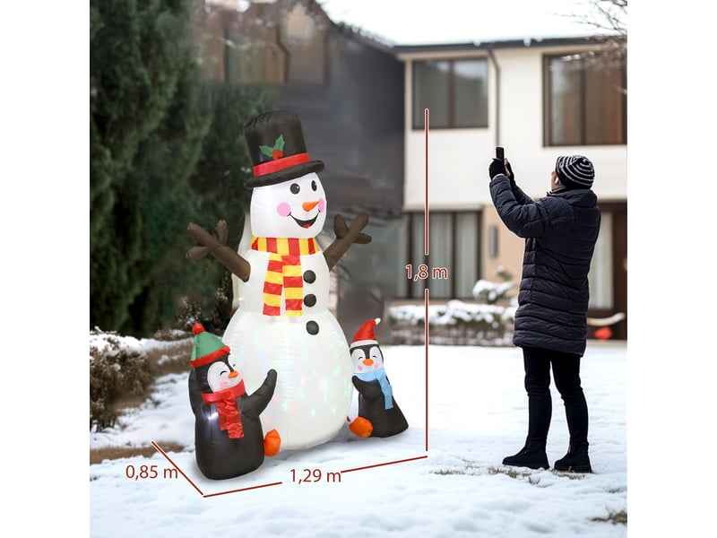  Bonhomme de neige et pingouins gonflable de noël de 180 cm avec lumières led, décoration de noël intérieur et extérieur  - Conforama E