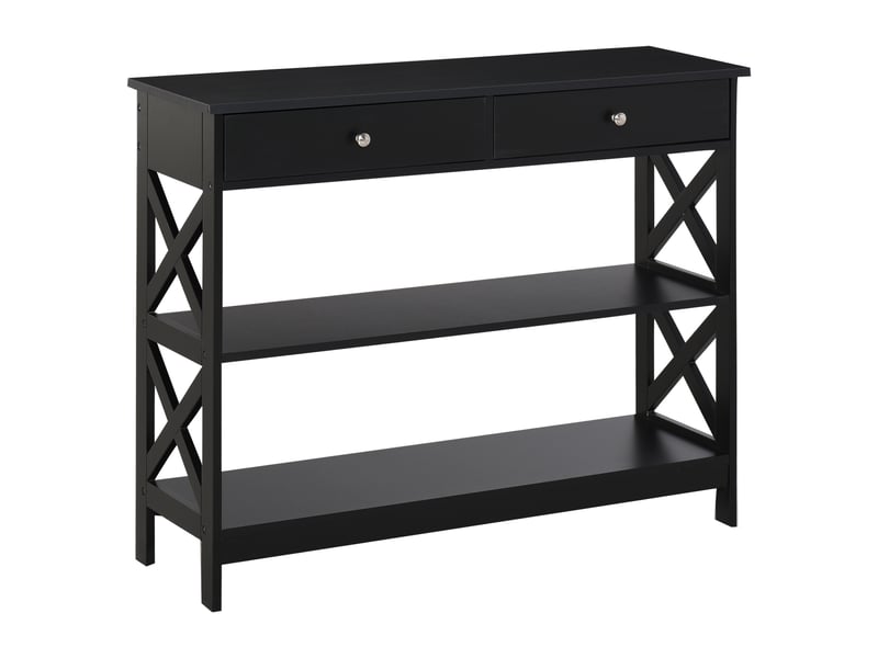  Table de console table d'entrée style table de drapier néo-rétro 2 tiroirs 2 étagères dim. 100l x 30.5l x 80h cm mdf noir  - Conforama A