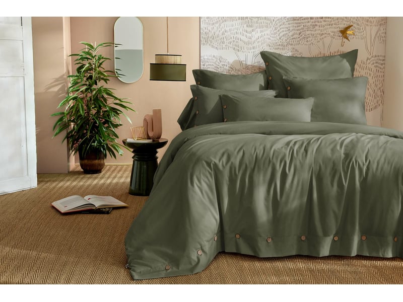  Housse de couette 240 x 220 cm + 2 taies 65 x 65 cm 100% percale de coton 120 fils perrine romarin  - Conforama B