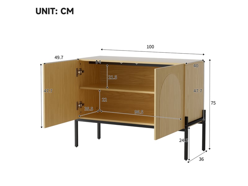 Buffet bas 100x40x75 cm 2 portes design arqué coloris naturel - Conforama C