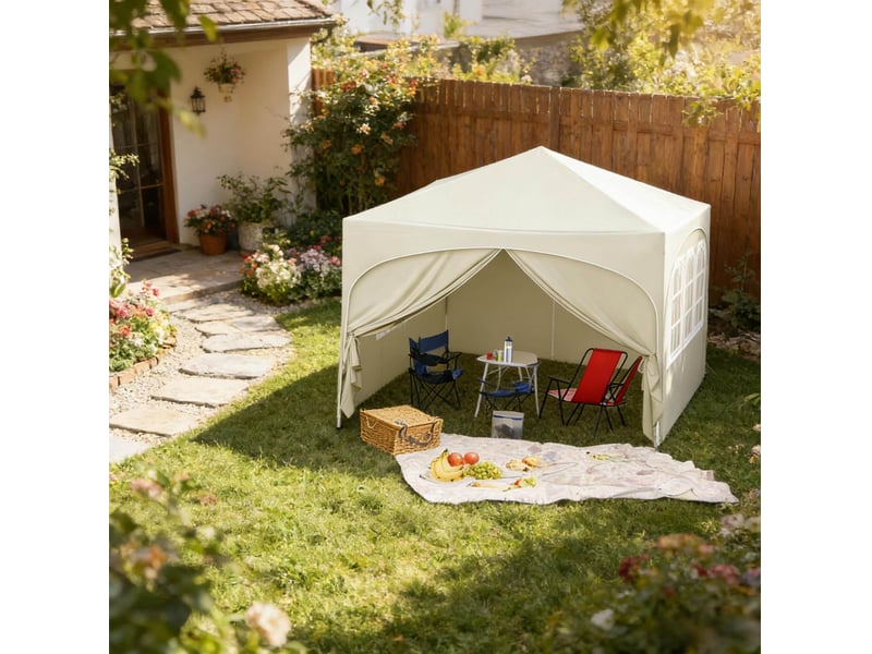  Tonnelle pliante 300x300 cm – beige – parois amovibles, protection uv upf 50+ et sac de rangement  - Conforama E