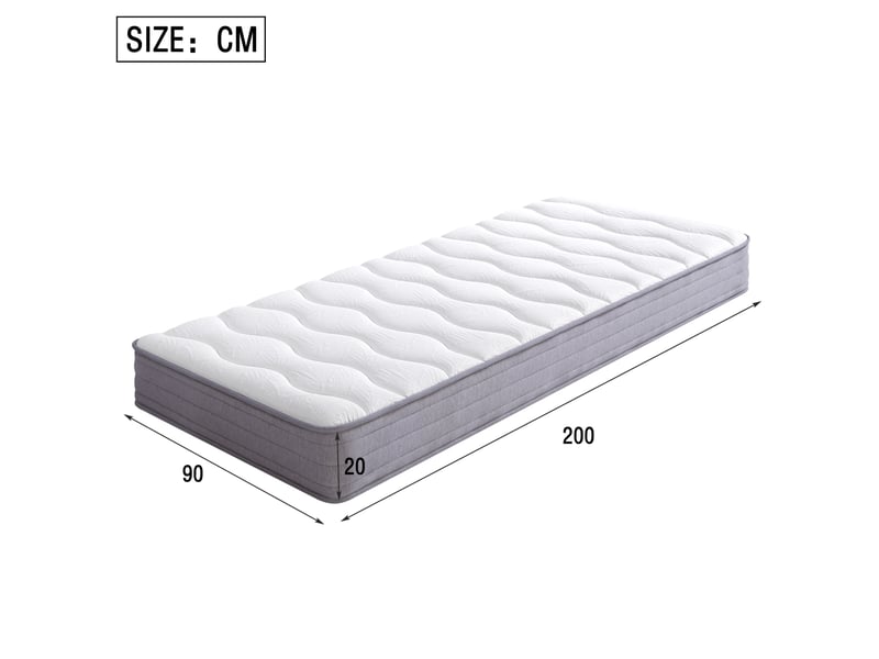  Matelas à ressorts 90 x 200 cm, blanc en tissu et métal, fermeté h3, soutien ergonomique et livré roulé  - Conforama C