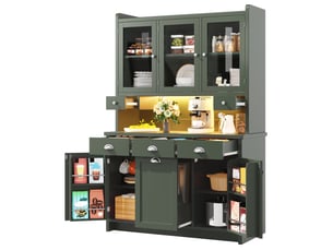 Buffet de cuisine haut led avec 3 portes vitrées, 3 tiroirs et étagères réglables, en mdf, vert, 120 × 40 × 180 cm