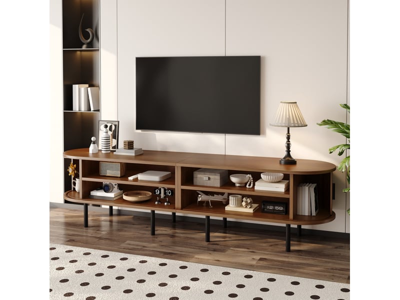  Meuble tv 170 cm à 2 portes coulissantes en mdf, finition noyer  - Conforama D