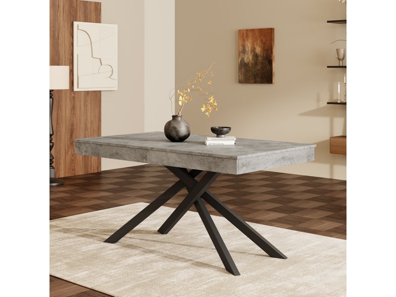 Table à manger extensible 140180 x 80 x 76 cm, 6 à 8 personnes, mdf gris et pieds métal Fay Lum - Conforama D