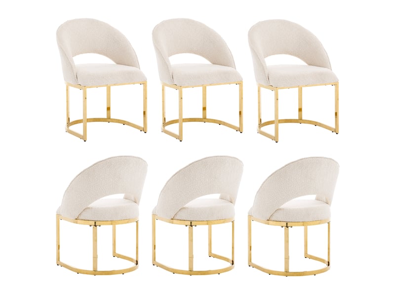 Chaises de salle à manger 6 pièces confortables respirantes style moderne pieds dorés boucle beige doré - Conforama A