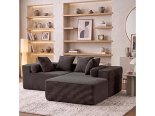 Canapé d'angle modulable noir en tissu chenille, canapé 3 places avec méridienne, salon ou chambre, sans montage