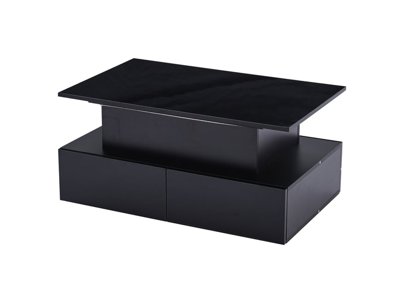  Table basse moderne noire laquée avec éclairage led et 4 tiroirs - table d'appoint élégante 90 x 55 x 41 cm avec espace de rangement jusqu'à 30 kg  - Conforama E