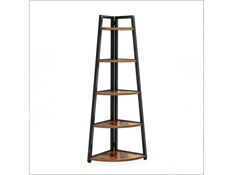  Étagère d'angle 42x38x176 cm 5 niveaux métal et bois noir marron rustique  - Conforama A