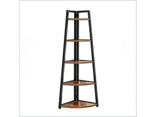 Étagère d'angle 42x38x176 cm 5 niveaux métal et bois noir marron rustique
