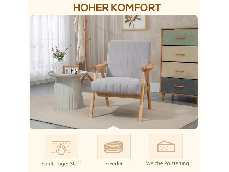  Fauteuil oreilles 68x74x82 cm style scandinave polyester gris clair  - Conforama E
