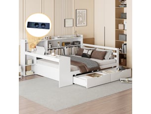 Lit avec rangement 140x200 cm <strong>MERAX</strong>  <strong>lit enfant blanc</strong> coloris blanc