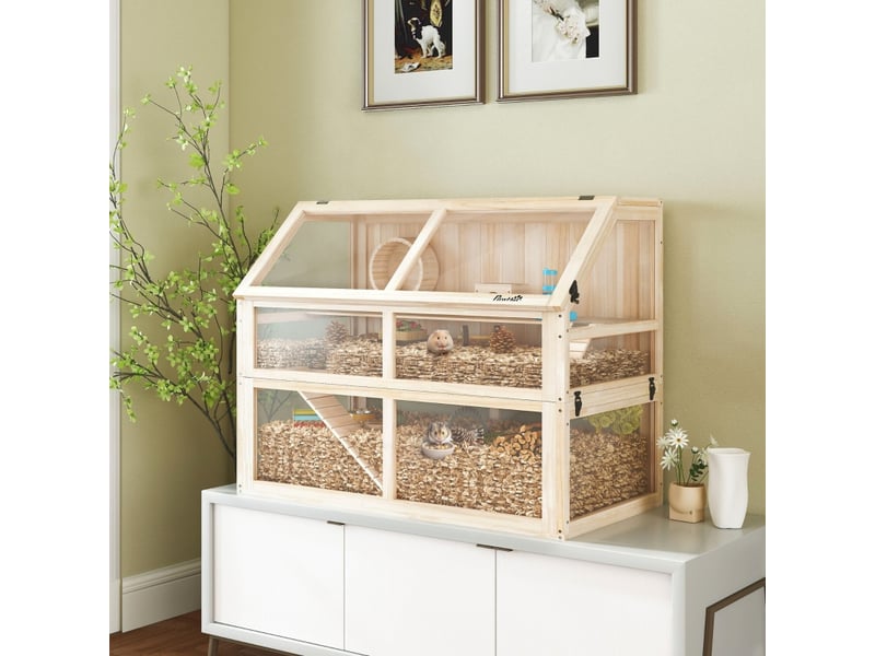 Cage pour petits animaux - acrylique - bois naturel - pour salon et séjour 95x53x76cm - Conforama C