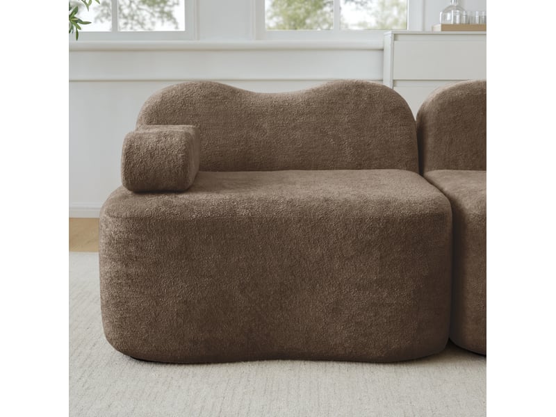  Canapé droit modulaire 4 places en velours marron, forme ondulée et assise profonde pour votre salon  - Conforama D