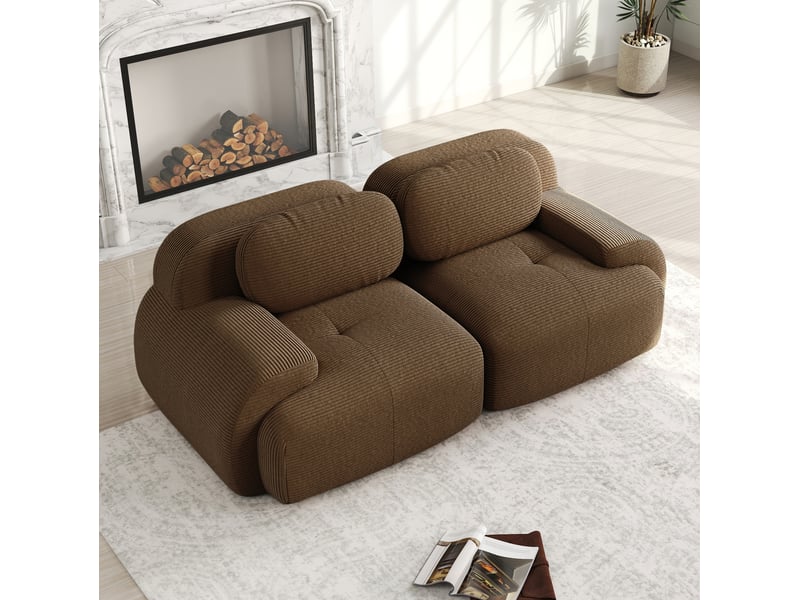  Canapé 2 places modulable sans structure en velours côtelé marron - 208 x 103 x 70 cm  - Conforama D