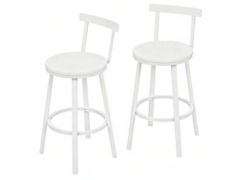  Lot de 2 tabourets de bar avec dossier incurvé en métal et mdf blanc  - Conforama A