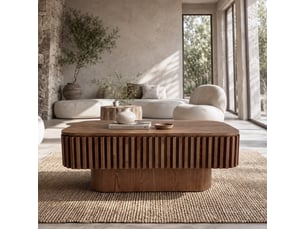 Table basse cannelée moderne avec rangement caché 98cm - noyer rectangulaire montage facile