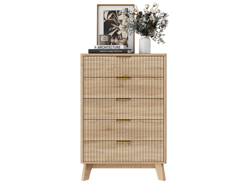  Commode 5 tiroirs –108 cm  armoire latérales - robuste et durable –  bois clair –  rangement xxl– design moderne  - Conforama A