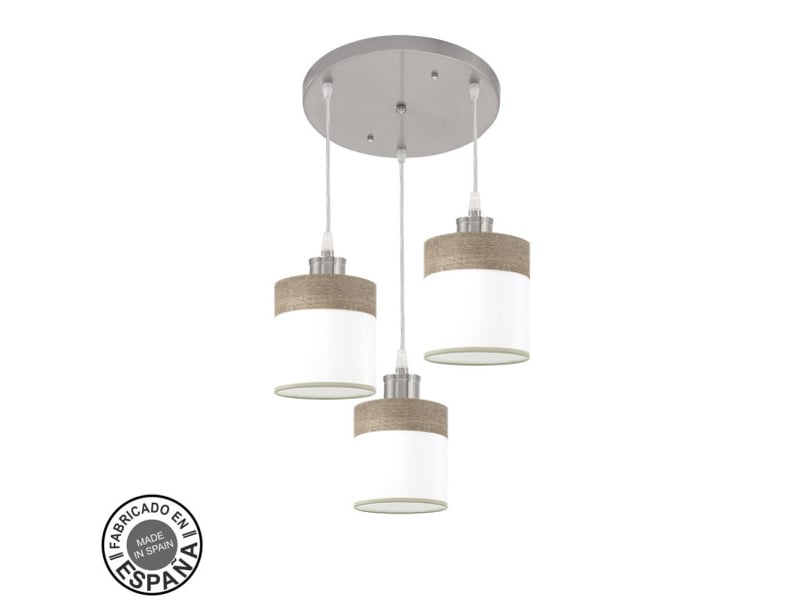  Plafonnier suspendu fabrilamp cloe nickelblanc-bois gris 3 x e27 hauteur réglable 43-105 cm 42x42 cm 175483083 - Conforama A
