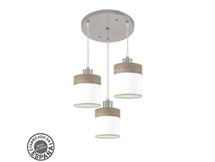 Plafonnier suspendu fabrilamp cloe nickelblanc-bois gris 3 x e27 hauteur réglable 43-105 cm 42x42 cm