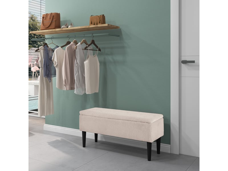  Banc avec coffre de rangement de 57 l, revêtement bouclé, dimensions 95x38x45 cm, beige  - Conforama D