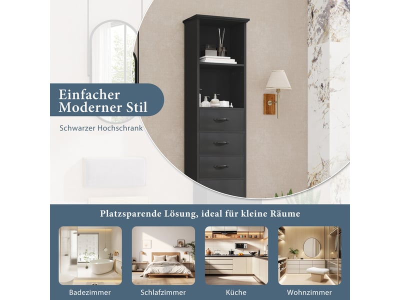  Colonne de salle de bain 1 porte 3 tiroirs mdf noir 38 x 26 x 172,5 cm  - Conforama E