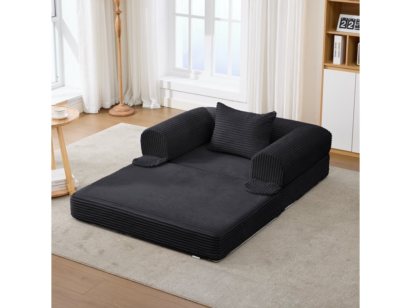  Fauteuil convertible noir tissu côtelé canapé lit simple 1 place salon chambre 120x85x65 cm  - Conforama B