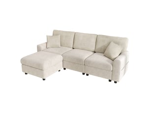 Canapé d'angle gauche fixe 4 places tissu beige avec coffre de rangement