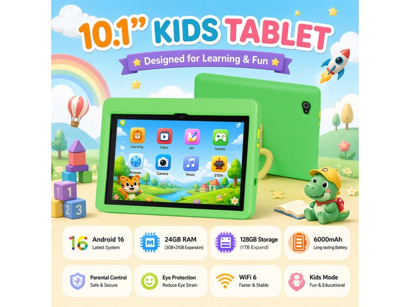  Tablette enfant 10.1 android 16 wifi 6 24 go ram 128 go stockage verte 413542_AACLC99658_6_DROPFR - Conforama B
