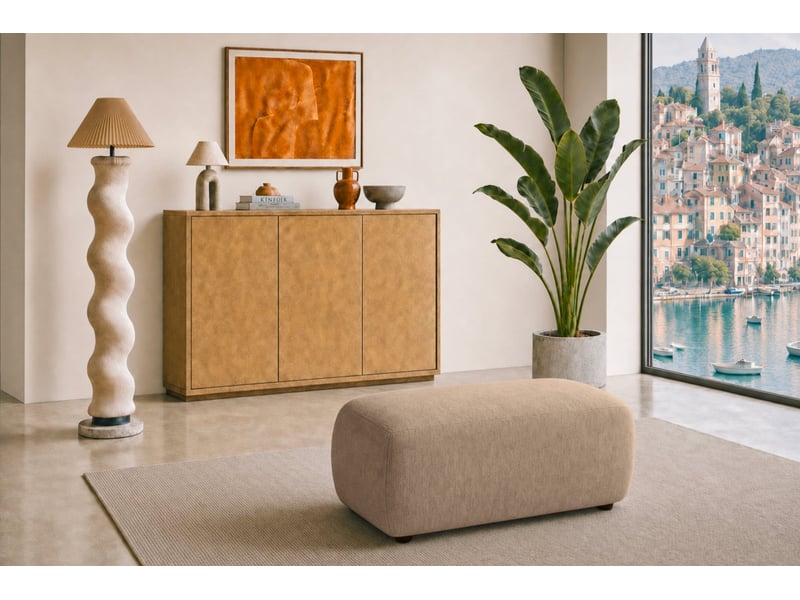  Portofino - pouf en tissu chenille café 105x57x40  - Conforama D