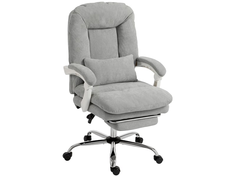  Chaise de bureau ergonomique en velours gris clair, fauteuil inclinable avec repose-pieds et hauteur réglable pour bureau  - Conforama E