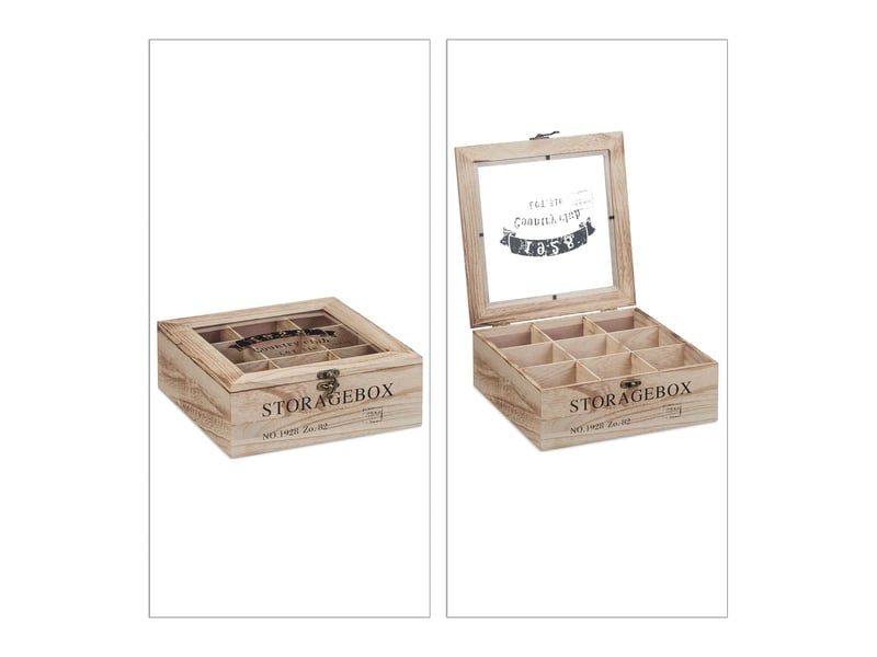  Boîte à thé en bois pour rangement 9 compartiments décoratif rustique cuisine en bois marron 13_0009373  - Conforama A