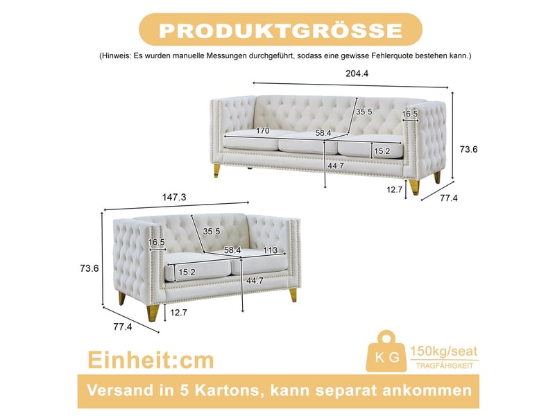 Canapé droit, coloris beige, matière mousse, ressorts, velours et bois, 5 places - Conforama C