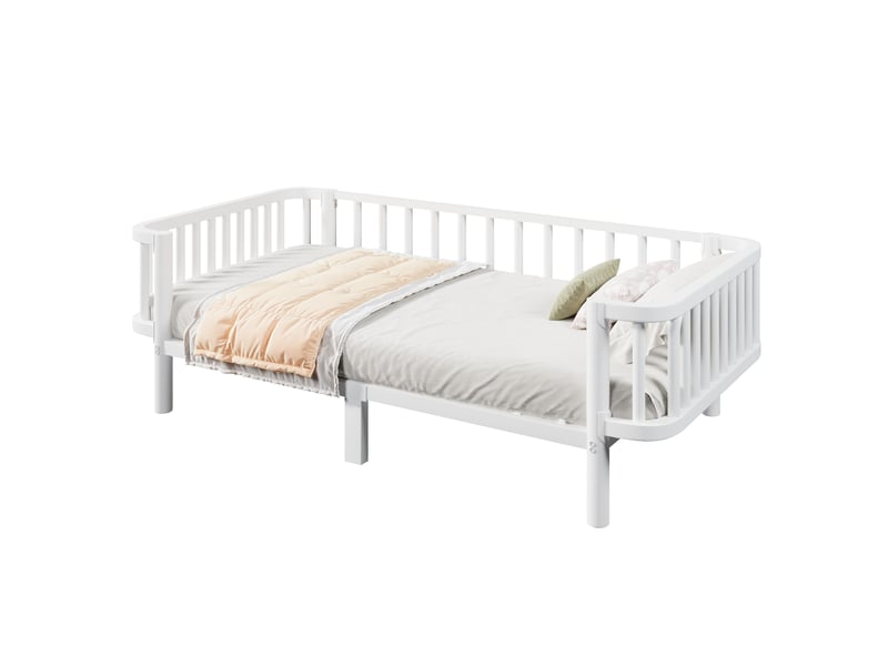  Lit banquette 1 place 90 × 200 cm, structure en acier, usage canapé et lit, sans matelas, blanc  - Conforama A