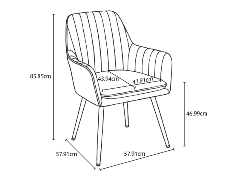 Lot de 2 chaises de salle à manger en velours bleu avec accoudoirs et pieds dorés - Conforama C