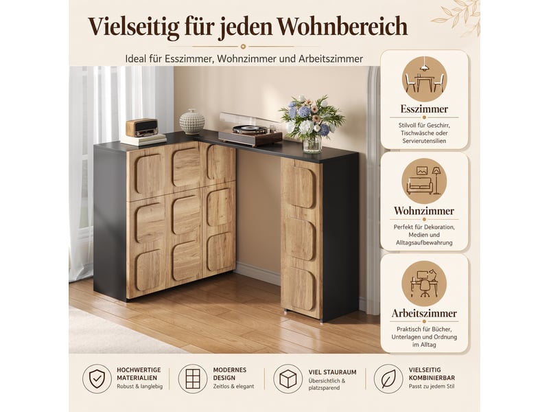  Buffet modulable avec portes et tiroirs push-to-open effet bois 107.5-158.5 cm W2845S00478 - Conforama E