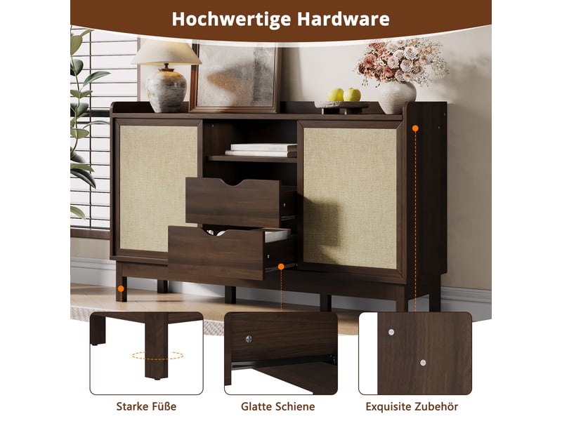 Buffet coulissant avec tiroirs 150x80 cm meuble rangement salon cuisine aggloméré naturel - Conforama W