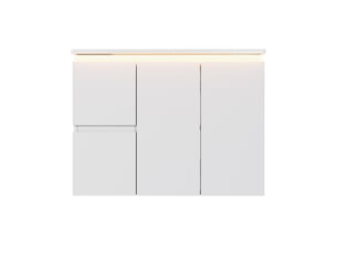 Meuble vasque mural blanc avec lavabo intégré, éclairage led à capteur et charnières amorties 76 cm