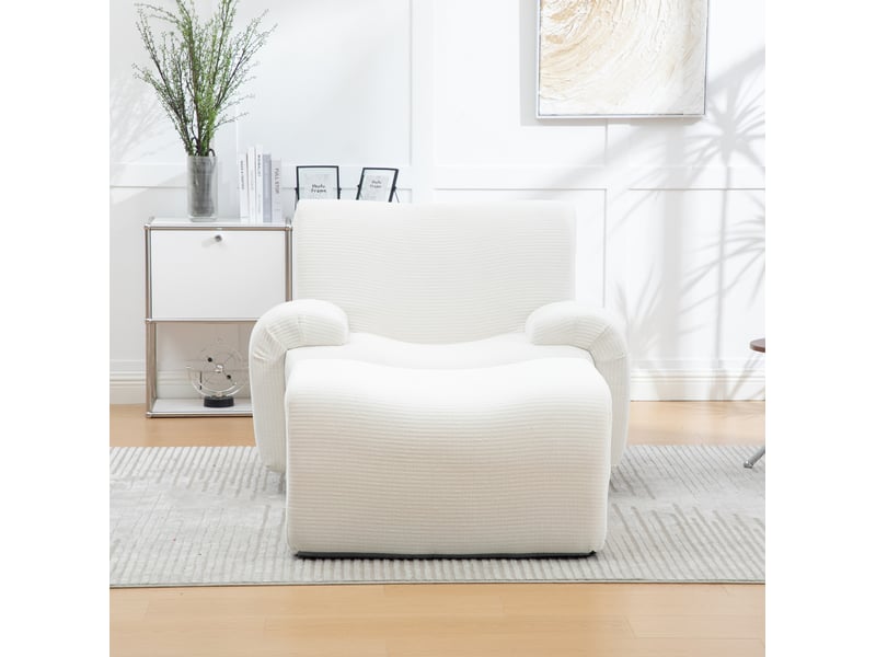  Fauteuil tcqpz en chenille avec repose-pieds 113 x 94 x 78,5 cm mousse haute élasticité 30d sans montage ivoire  - Conforama E