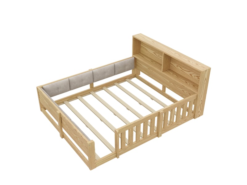  Lit enfant,140x200 cm,avec barrières, rangement et led,coloris naturel  - Conforama D