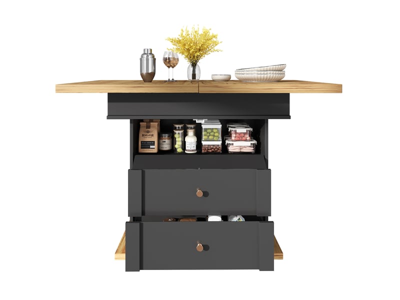  Table à manger extensible, 110-140x80 cm, repas, salle à manger, design moderne, pratique, mdf, coloris noir et naturel  - Conforama A