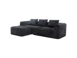 Canapé d'angle compressé gauche fixe OKMYHOME  3 places Tissu Noir