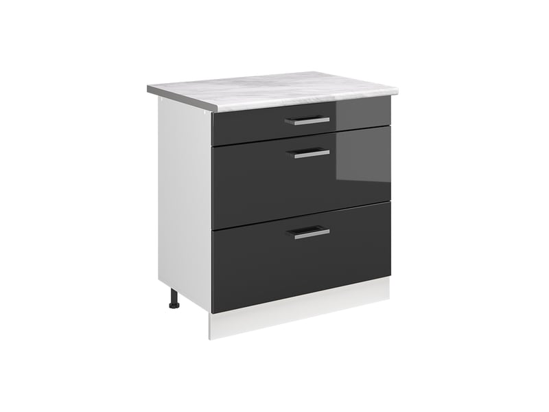  Vicco meuble cuisine, anthracite haute brillanceblanc, 80cm avec 3 tiroirs plan de travail marbre  - Conforama A