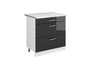 Vicco meuble cuisine, anthracite haute brillanceblanc, 80cm avec 3 tiroirs plan de travail marbre