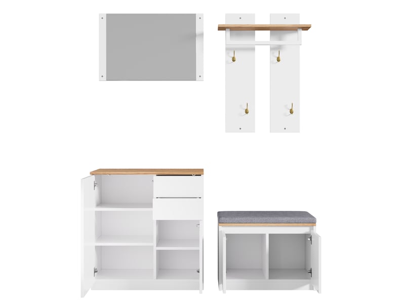  Portemanteau avec banc et rangement 130 cm blanc en panneau de particules  - Conforama D