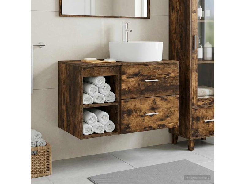  Ensemble de mobilier de salle de bain 2 pcs chêne fumé shl6890  - Conforama B