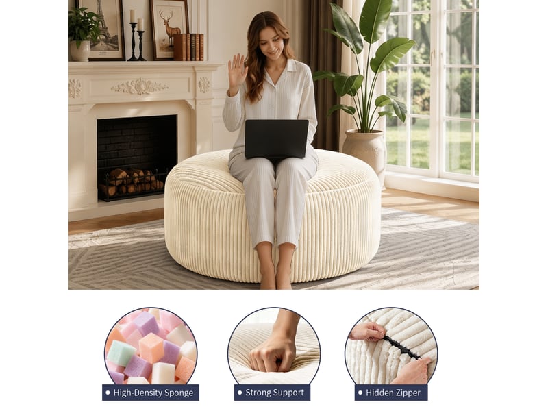  Fauteuil poire rond xxl 4ft en tissu doux, mousse à mémoire de forme  - Conforama E