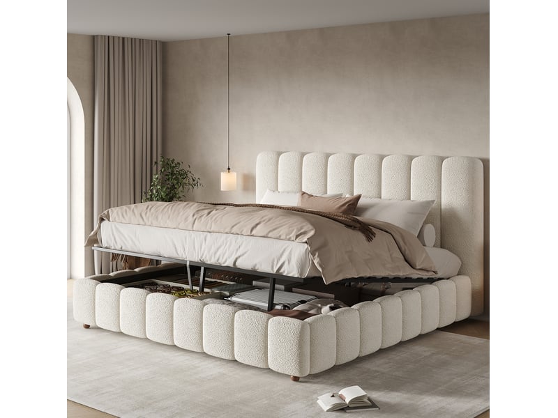  Lit coffre modenvie 200 x 200 cm hydraulique avec sommier bouclé blanc  - Conforama B