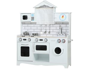 Cuisine jouet enfant 79,5 x 24 x 94 cm – blanche – évier, four, horloge, accessoires et boutons sonores