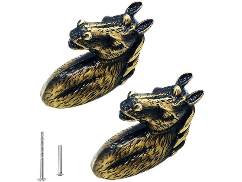  Paire de poignées en bronze pur en forme de tête de cheval, poignées d'art rétro vintage pour portes et commodes  - Conforama A